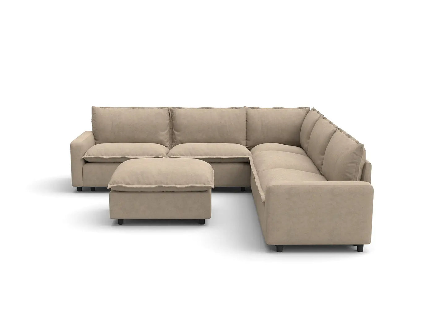 Modular Cero Modular Sectionals | 6-Piece Khaki Linen Open Plan Sofa Sets 5-Seater with 1-Ottoman