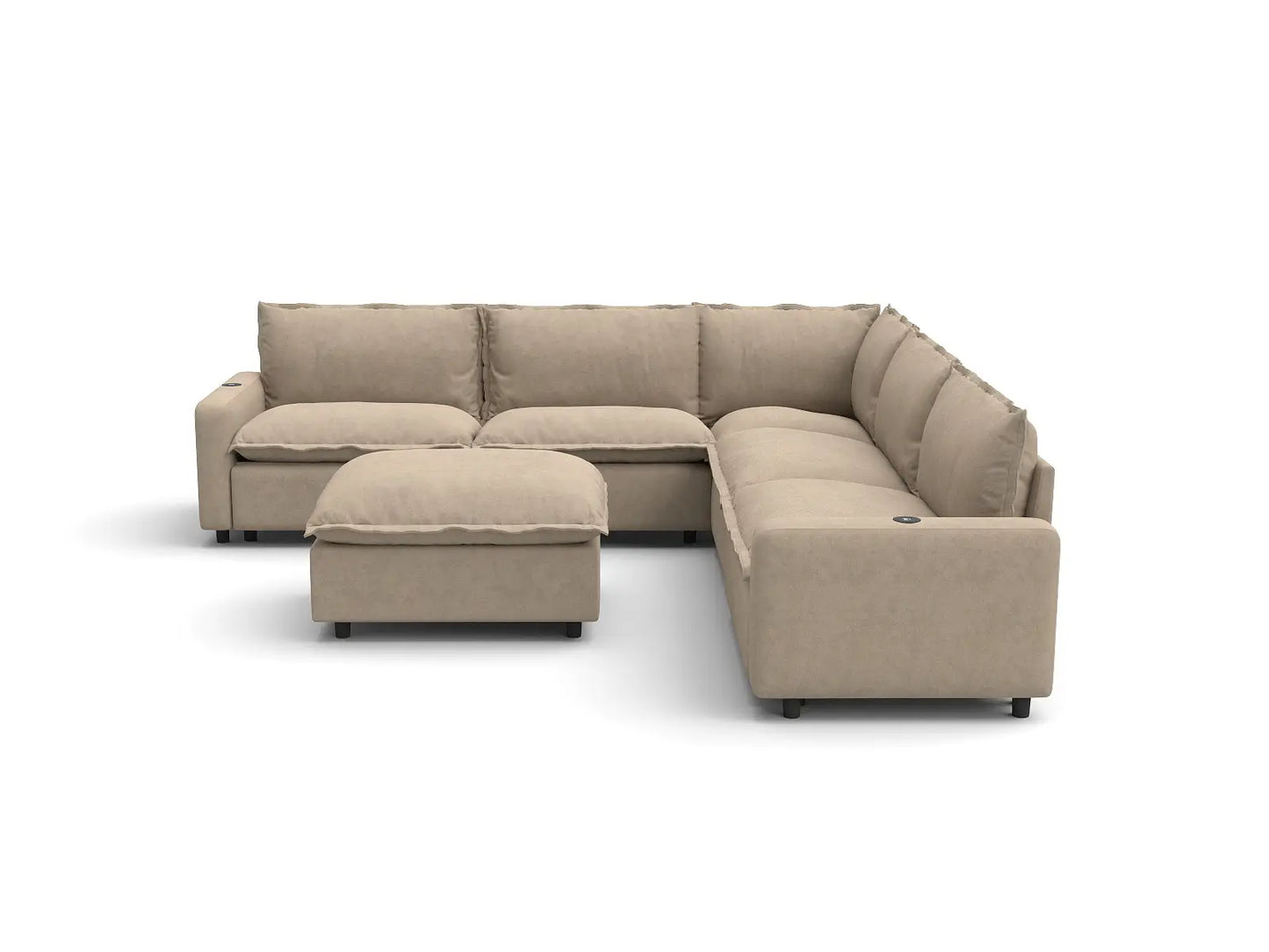 Modular Cero Reclining Sectionals | 6-Piece Khaki Linen Open Plan Sofa Sets 5-Seater with 1-Ottoman