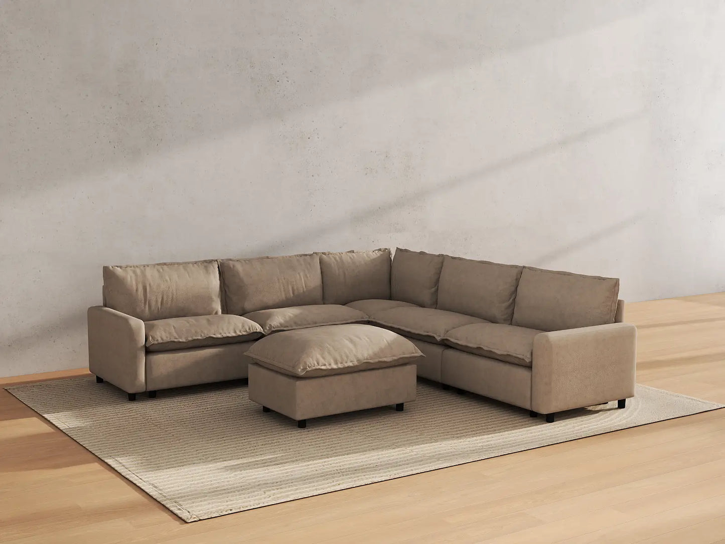 Modular Cero Modular Sectionals | 6-Piece Khaki Linen Open Plan Sofa Sets 5-Seater with 1-Ottoman