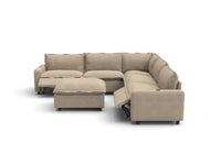 Modular Cero Reclining Sectionals | 6-Piece Khaki Linen Open Plan Sofa Sets 5-Seater with 1-Ottoman