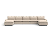 7 Piece Beige Linen Built In Footrest U Shaped Sectionals 5 Seater with 2 Ottomans 2