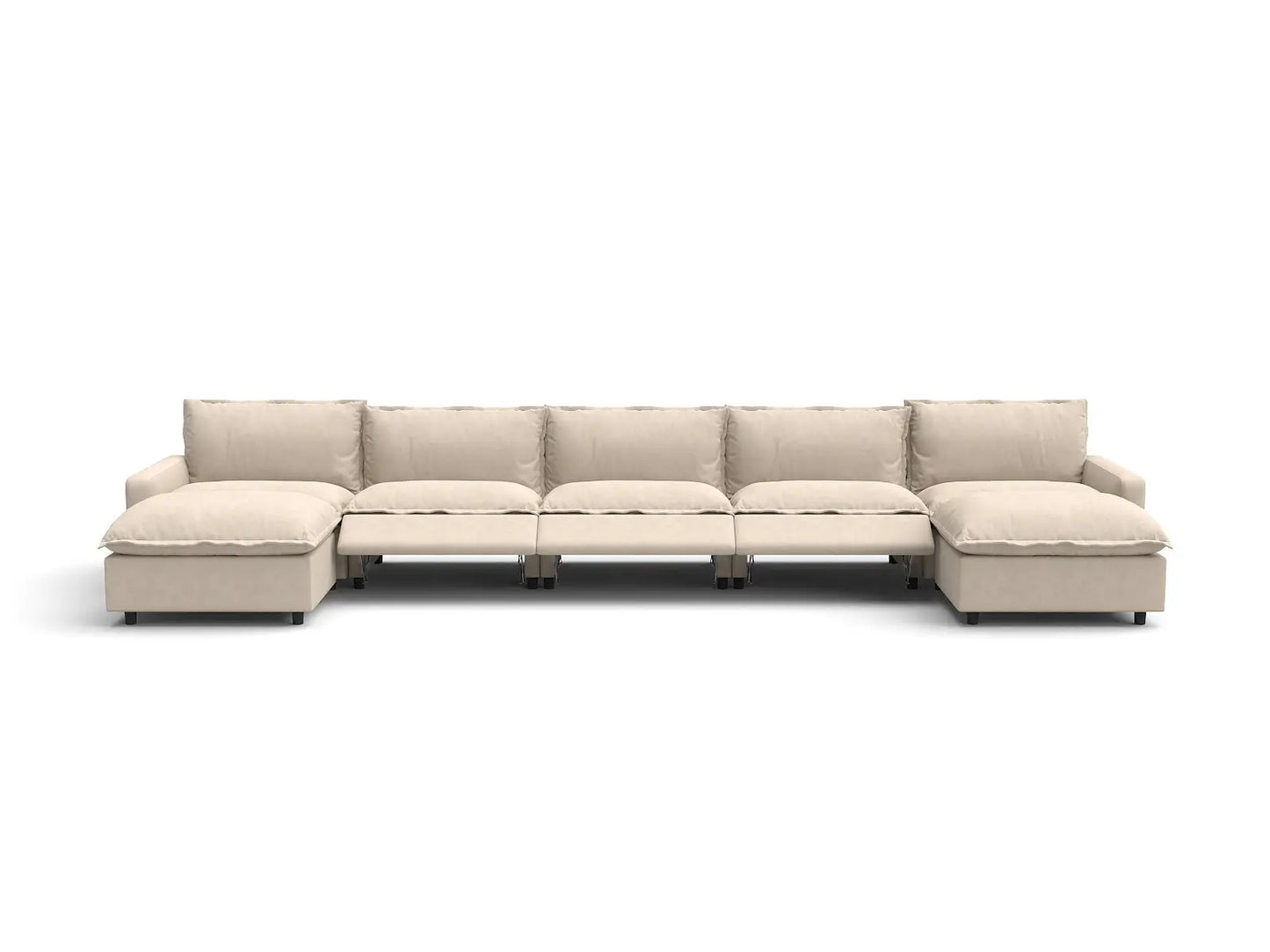 7 Piece Beige Linen Built In Footrest U Shaped Sectionals 5 Seater with 2 Ottomans 3