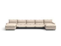 7 Piece Beige Linen Built In Footrest U Shaped Sectionals 5 Seater with 2 Ottomans 3