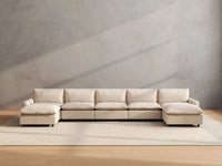7 Piece Beige Linen Built In Footrest U Shaped Sectionals 5 Seater with 2 Ottomans 4