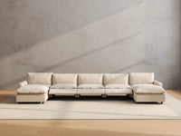 7 Piece Beige Linen Built In Footrest U Shaped Sectionals 5 Seater with 2 Ottomans 5