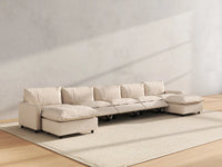 7 Piece Beige Linen Built In Footrest U Shaped Sectionals 5 Seater with 2 Ottomans 6
