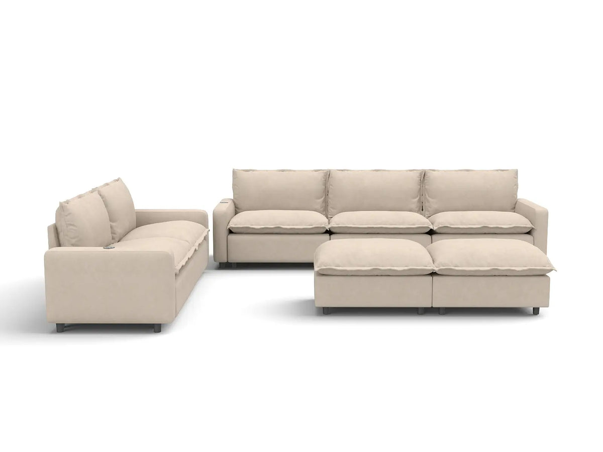7 Piece Beige Linen Down Filled Back Sofa Sets 5 Seater with 2 Ottomans 2