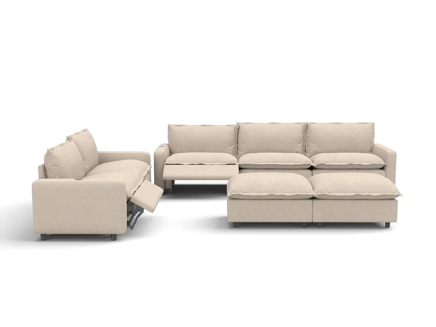 7 Piece Beige Linen Down Filled Back Sofa Sets 5 Seater with 2 Ottomans 3