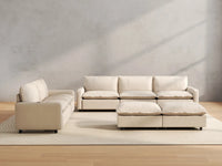 7 Piece Beige Linen Down Filled Back Sofa Sets 5 Seater with 2 Ottomans 4