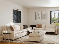7 Piece Beige Linen Down Filled Back Sofa Sets 5 Seater with 2 Ottomans 7
