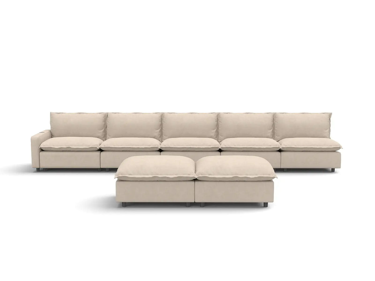7 Piece Beige Linen Float On Air Sofa Sets 5 Seater with 2 Ottomans 2