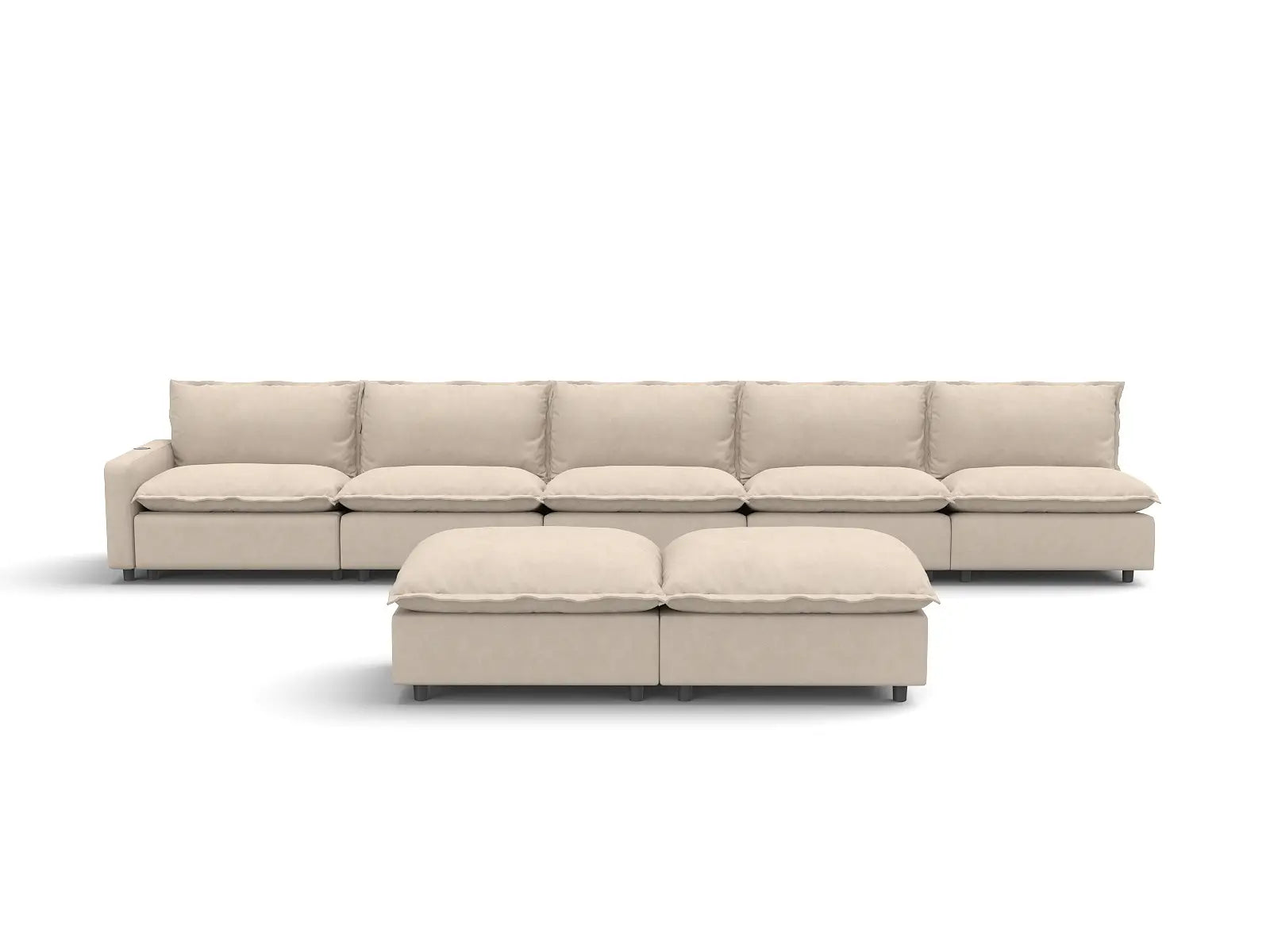 7 Piece Beige Linen Float On Air Sofa Sets 5 Seater with 2 Ottomans 2