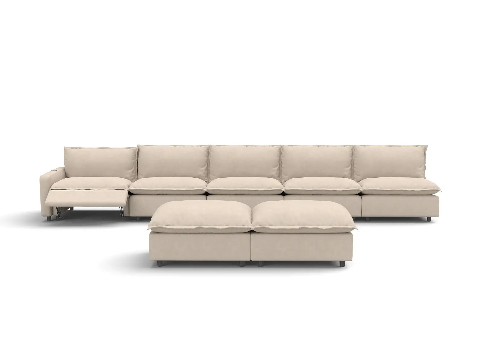 7 Piece Beige Linen Float On Air Sofa Sets 5 Seater with 2 Ottomans 3