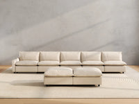 7 Piece Beige Linen Float On Air Sofa Sets 5 Seater with 2 Ottomans 4