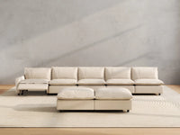7 Piece Beige Linen Float On Air Sofa Sets 5 Seater with 2 Ottomans 5
