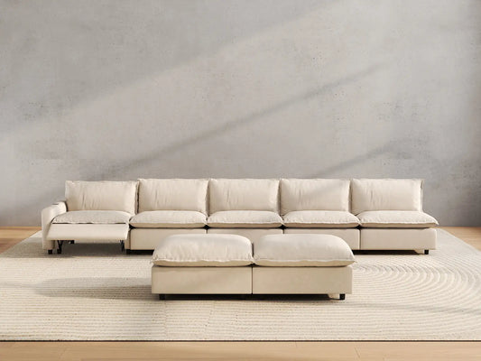 7 Piece Beige Linen Float On Air Sofa Sets 5 Seater with 2 Ottomans 5