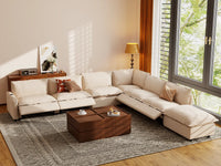 Modular Cero Reclining Sectionals | 7-Piece Beige Linen Grand Estate V-Shaped Sectionals 6-Seater with 1-Ottoman
