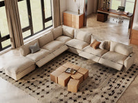 Modular Cero Reclining Sectionals | 7-Piece Beige Linen Grand Estate V-Shaped Sectionals 6-Seater with 1-Ottoman