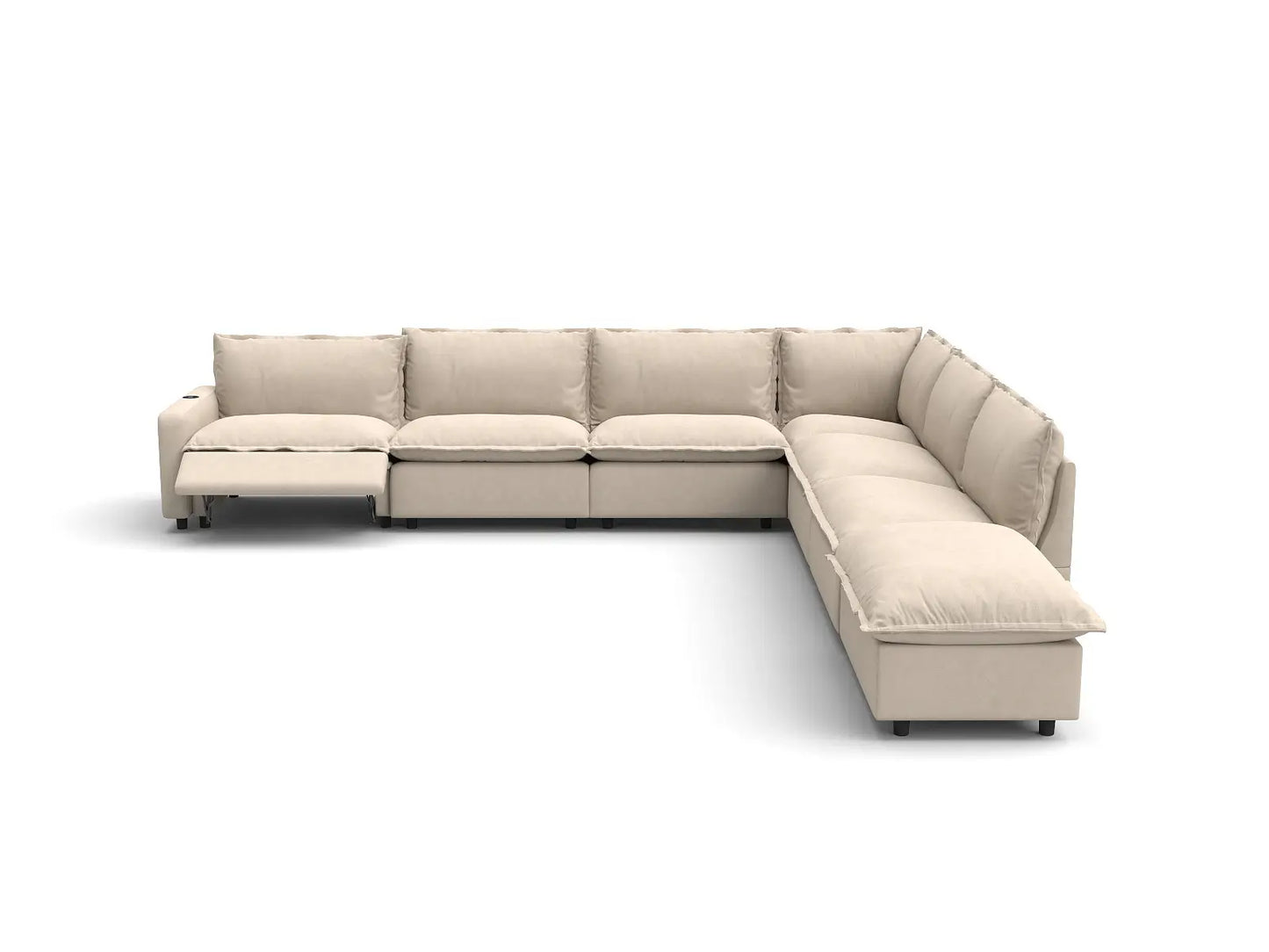 Modular Cero Reclining Sectionals | 7-Piece Beige Linen Grand Estate V-Shaped Sectionals 6-Seater with 1-Ottoman
