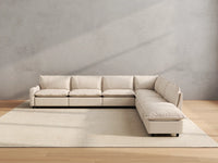 Modular Cero Sectional Couch with Recliner and Chaise | 7-Piece Beige Linen Grand Estate V-Shaped Sectionals 6-Seater with 1-Ottoman