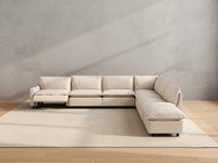 Modular Cero Reclining Sectionals | 7-Piece Beige Linen Grand Estate V-Shaped Sectionals 6-Seater with 1-Ottoman