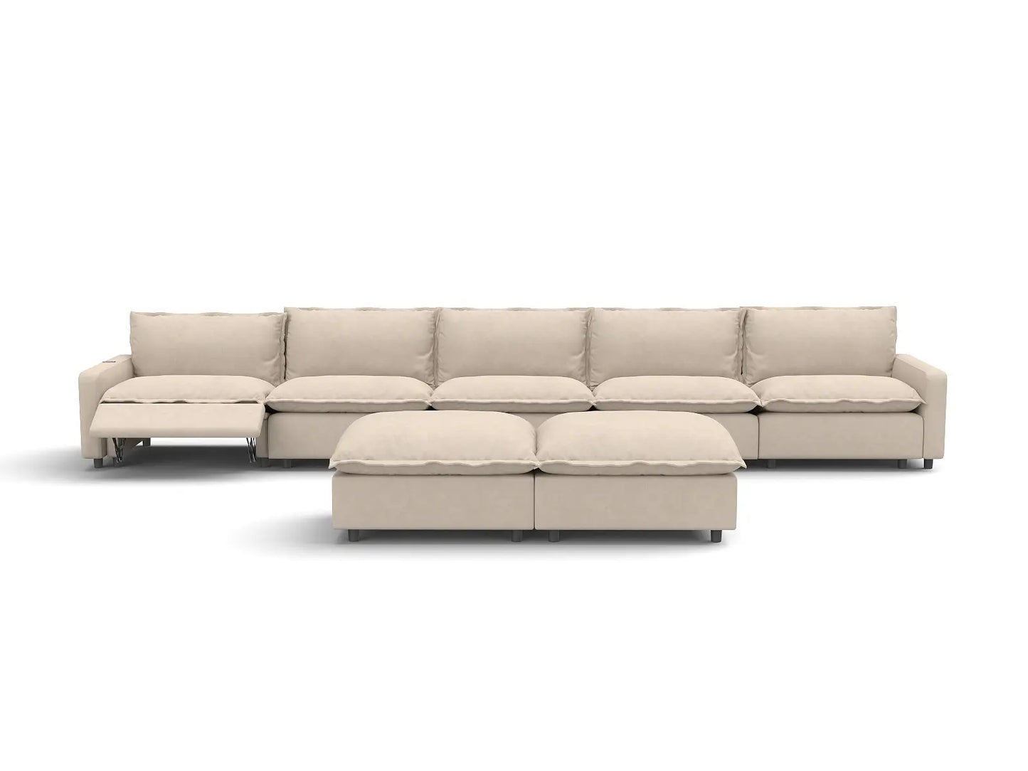 7 Piece Beige Linen Kid Friendly Sofa Sets 5 Seater with 2 Ottomans 2