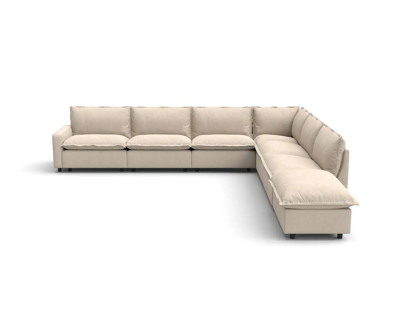 Modular Cero Modular Sectional Furniture | 7-Piece Beige Linen Large Space V-Shaped Sectionals 6-Seater with 1-Ottoman