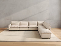 Modular Cero Modular Sectional Furniture | 7-Piece Beige Linen Large Space V-Shaped Sectionals 6-Seater with 1-Ottoman