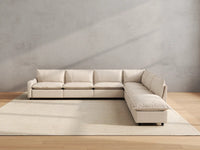 Modular Cero Power Reclining Sectional with Chaise | 7-Piece Beige Linen Large Space V-Shaped Sectionals 6-Seater with 1-Ottoman