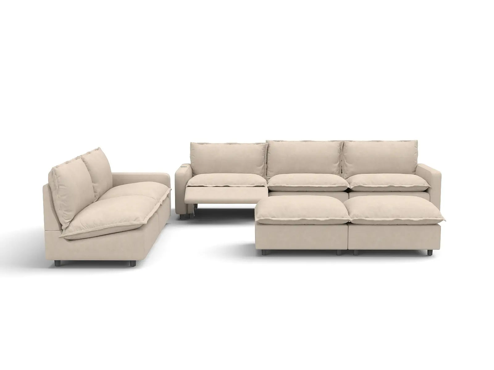 7 Piece Beige Linen Limitless Recline Sofa Sets 5 Seater with 2 Ottomans 2