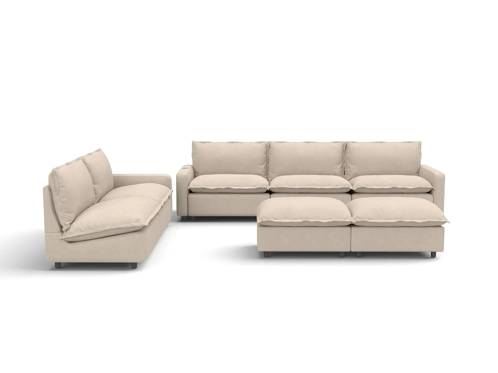 7 Piece Beige Linen Limitless Recline Sofa Sets 5 Seater with 2 Ottomans 3