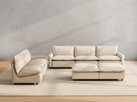 7 Piece Beige Linen Limitless Recline Sofa Sets 5 Seater with 2 Ottomans 4