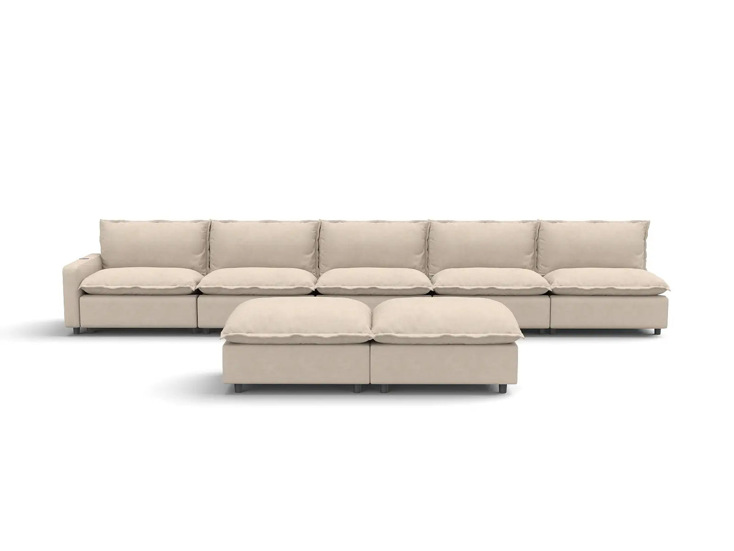 7 Piece Beige Linen Multi Purpose Use Sofa Sets 5 Seater with 2 Ottomans 2
