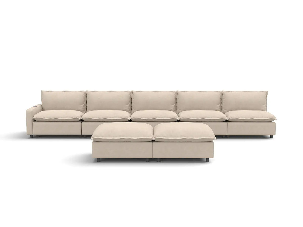 7 Piece Beige Linen Multi Purpose Use Sofa Sets 5 Seater with 2 Ottomans 2