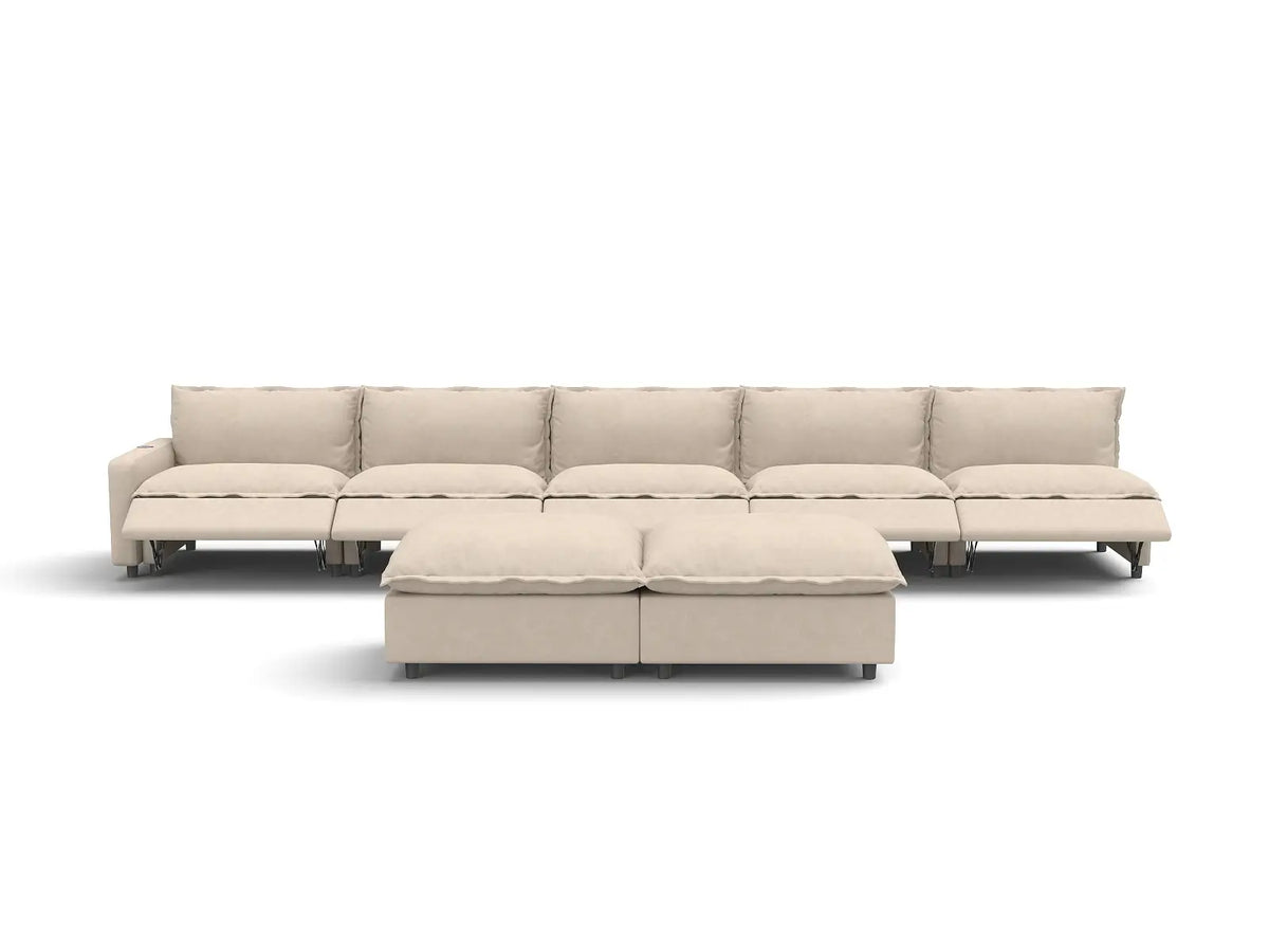 7 Piece Beige Linen Multi Purpose Use Sofa Sets 5 Seater with 2 Ottomans 3