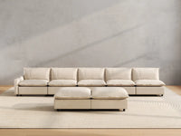 7 Piece Beige Linen Multi Purpose Use Sofa Sets 5 Seater with 2 Ottomans 4