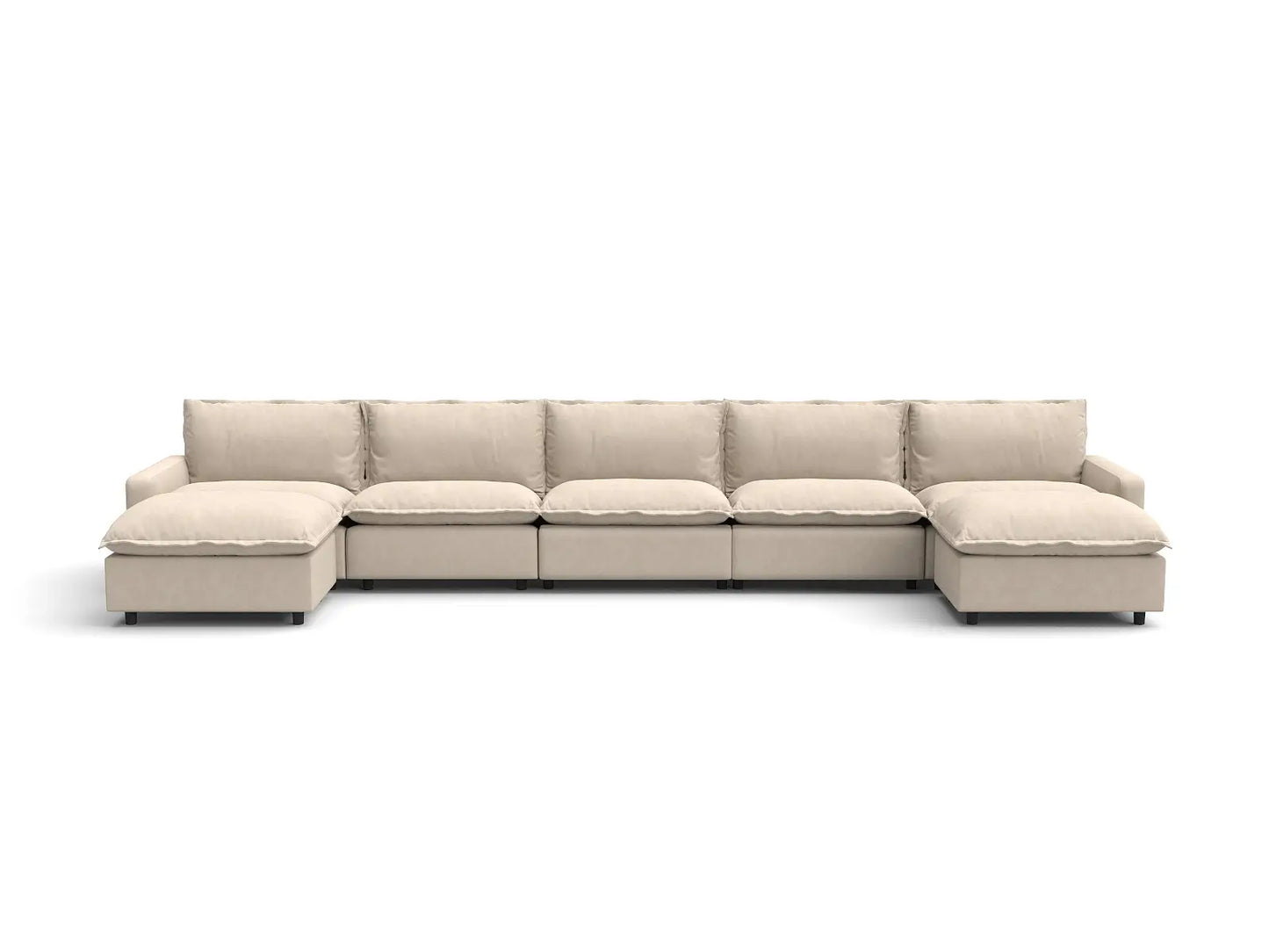 7 Piece Beige Linen Soft Neck Cradle U Shaped Sectionals 5 Seater with 2 Ottomans 2