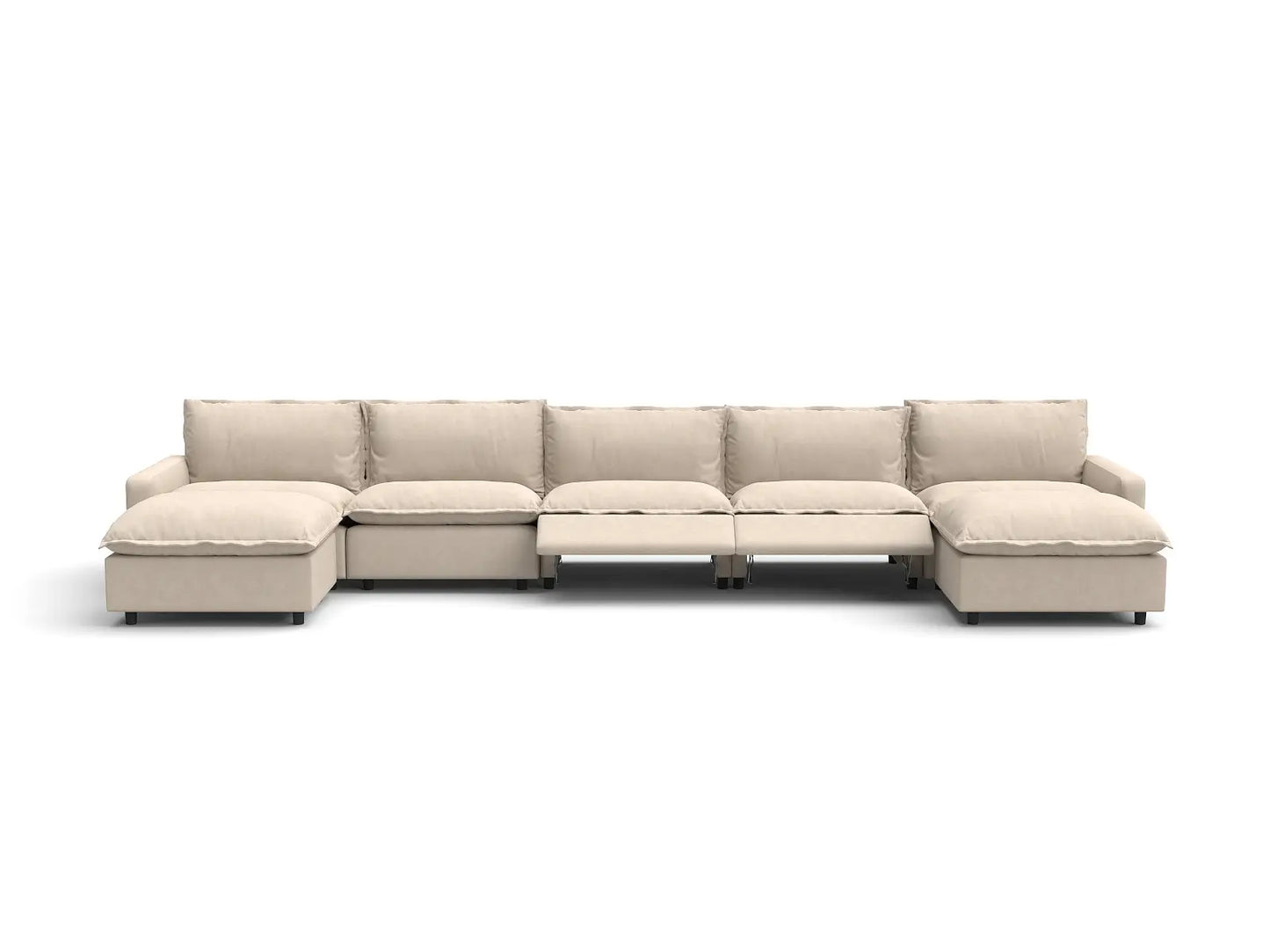 7 Piece Beige Linen Soft Neck Cradle U Shaped Sectionals 5 Seater with 2 Ottomans 3