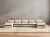 7 Piece Beige Linen Soft Neck Cradle U Shaped Sectionals 5 Seater with 2 Ottomans 4