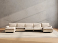 7 Piece Beige Linen Soft Neck Cradle U Shaped Sectionals 5 Seater with 2 Ottomans 5