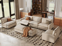 7 Piece Beige Linen Zero Gravity Mode Sofa Sets 5 Seater with 2 Ottomans 1