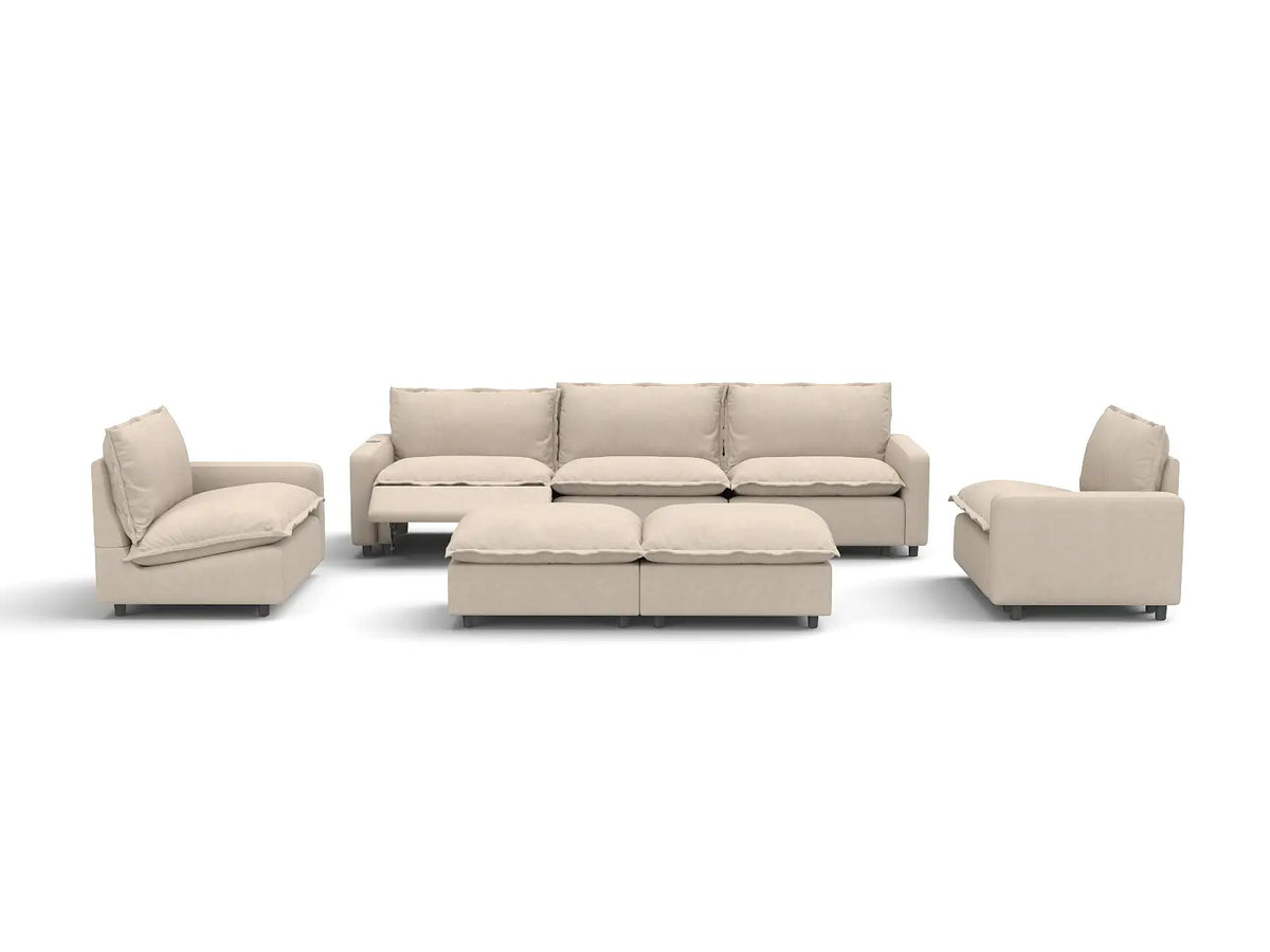7 Piece Beige Linen Zero Gravity Mode Sofa Sets 5 Seater with 2 Ottomans 2
