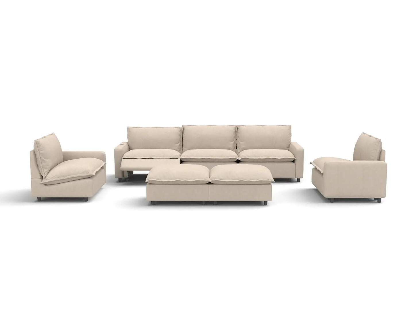 7 Piece Beige Linen Zero Gravity Mode Sofa Sets 5 Seater with 2 Ottomans 2