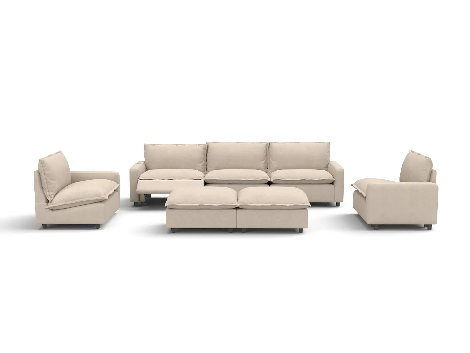 7 Piece Beige Linen Zero Gravity Mode Sofa Sets 5 Seater with 2 Ottomans 2