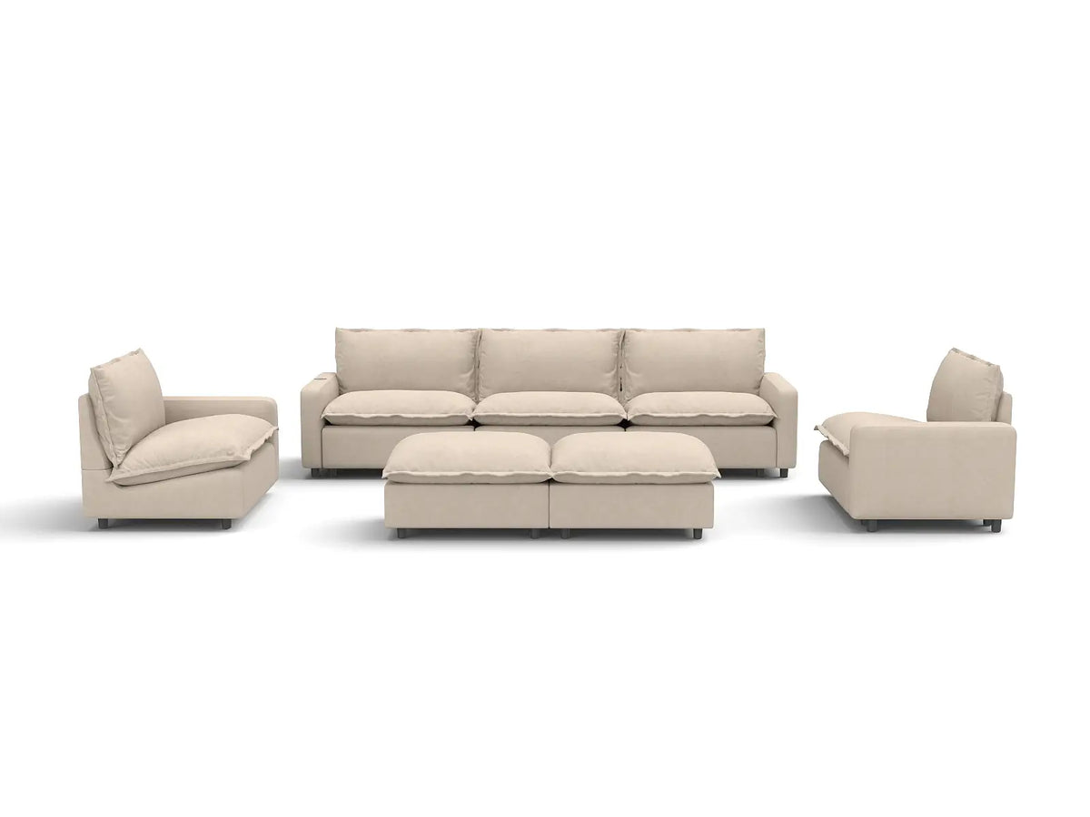7 Piece Beige Linen Zero Gravity Mode Sofa Sets 5 Seater with 2 Ottomans 3