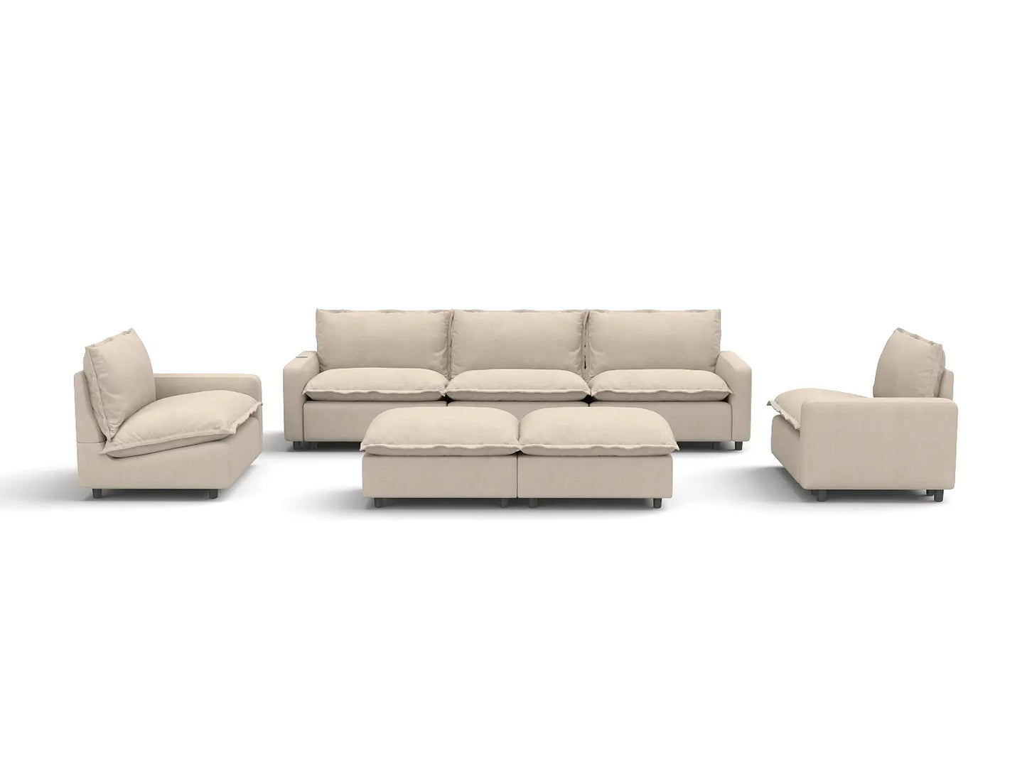 7 Piece Beige Linen Zero Gravity Mode Sofa Sets 5 Seater with 2 Ottomans 3