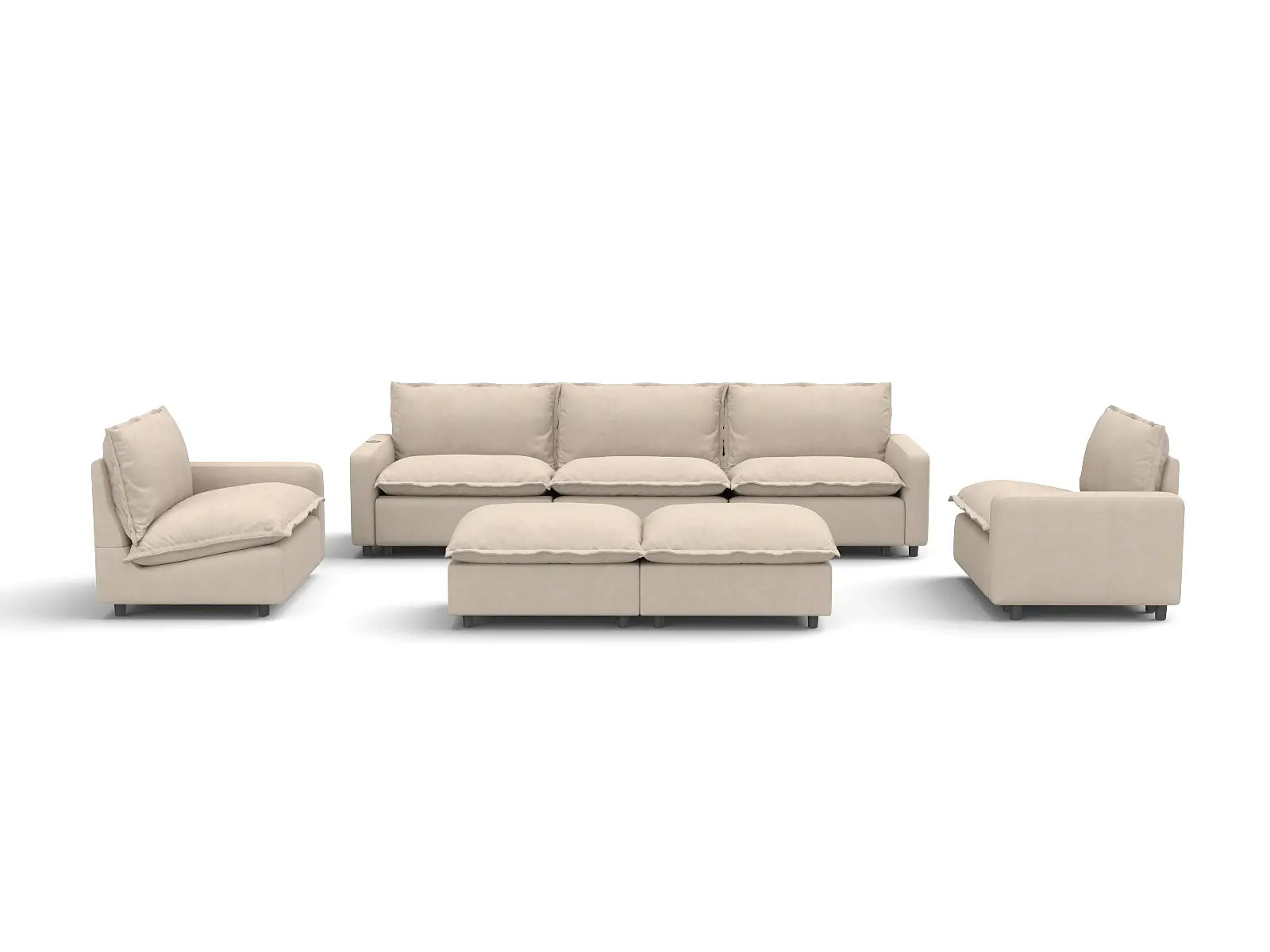 7 Piece Beige Linen Zero Gravity Mode Sofa Sets 5 Seater with 2 Ottomans 3
