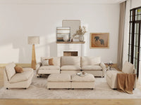 7 Piece Beige Linen Zero Gravity Mode Sofa Sets 5 Seater with 2 Ottomans 7