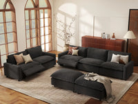 7 Piece Grey Linen Built In Footrest Sofa Sets 5 Seater with 2 Ottomans 1