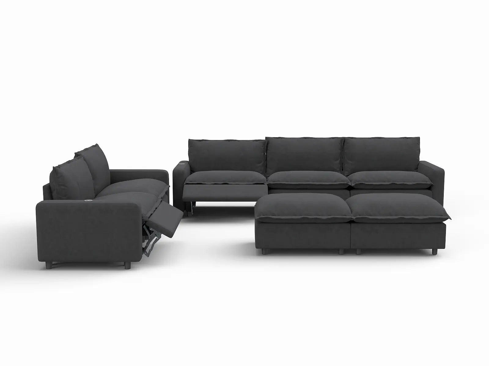 7 Piece Grey Linen Built In Footrest Sofa Sets 5 Seater with 2 Ottomans 2